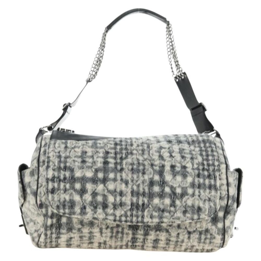 Chanel Vintage Camellia Flap Camera Quilted Tweed White Wool Shoulder Bag Bag